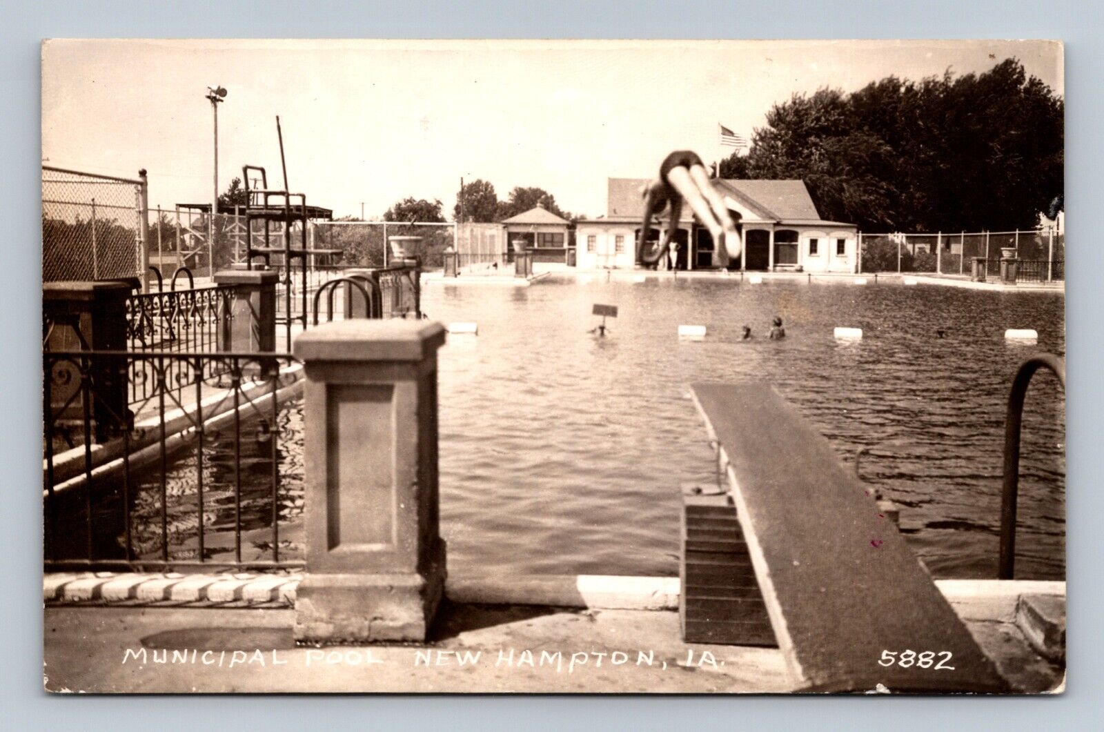 New Hampton Iowa RPPC Postcard Municipal Pool