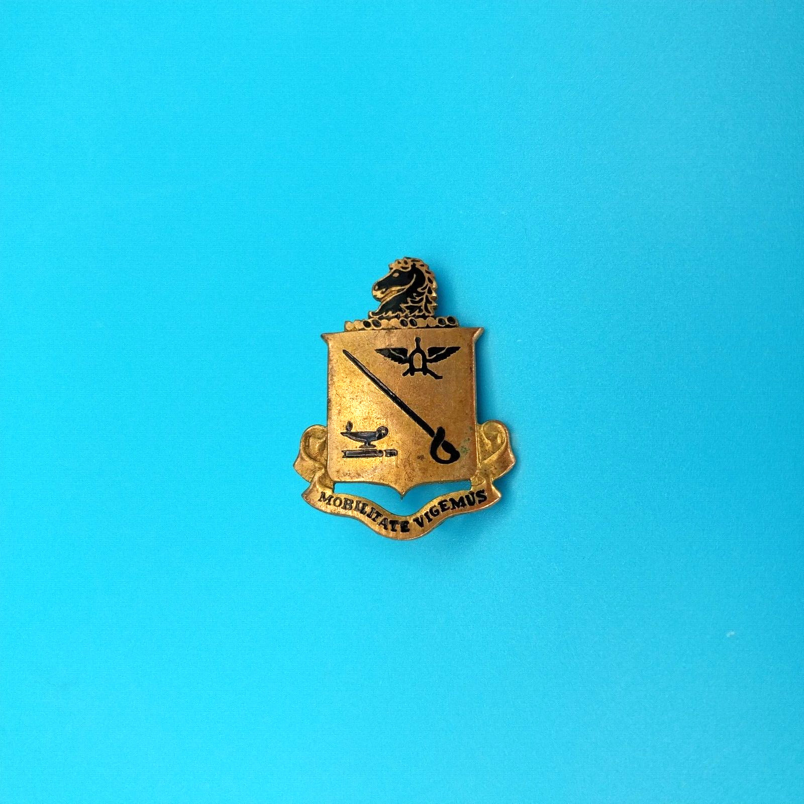 Pre WWII US Army Cavalry Pin Authentic Mobilitate Vigemus Military Ft. Riley Pin
