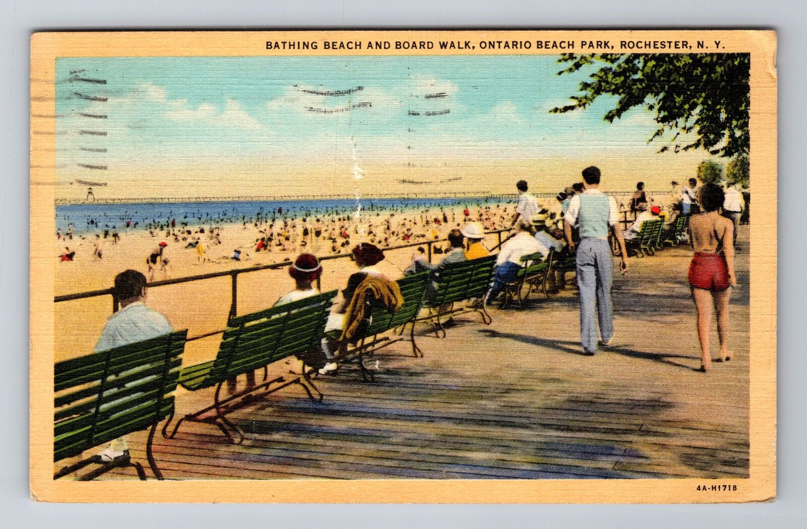 Rochester NY-New York, Bathing Beach And Board Walk, Vintage c1944 Postcard