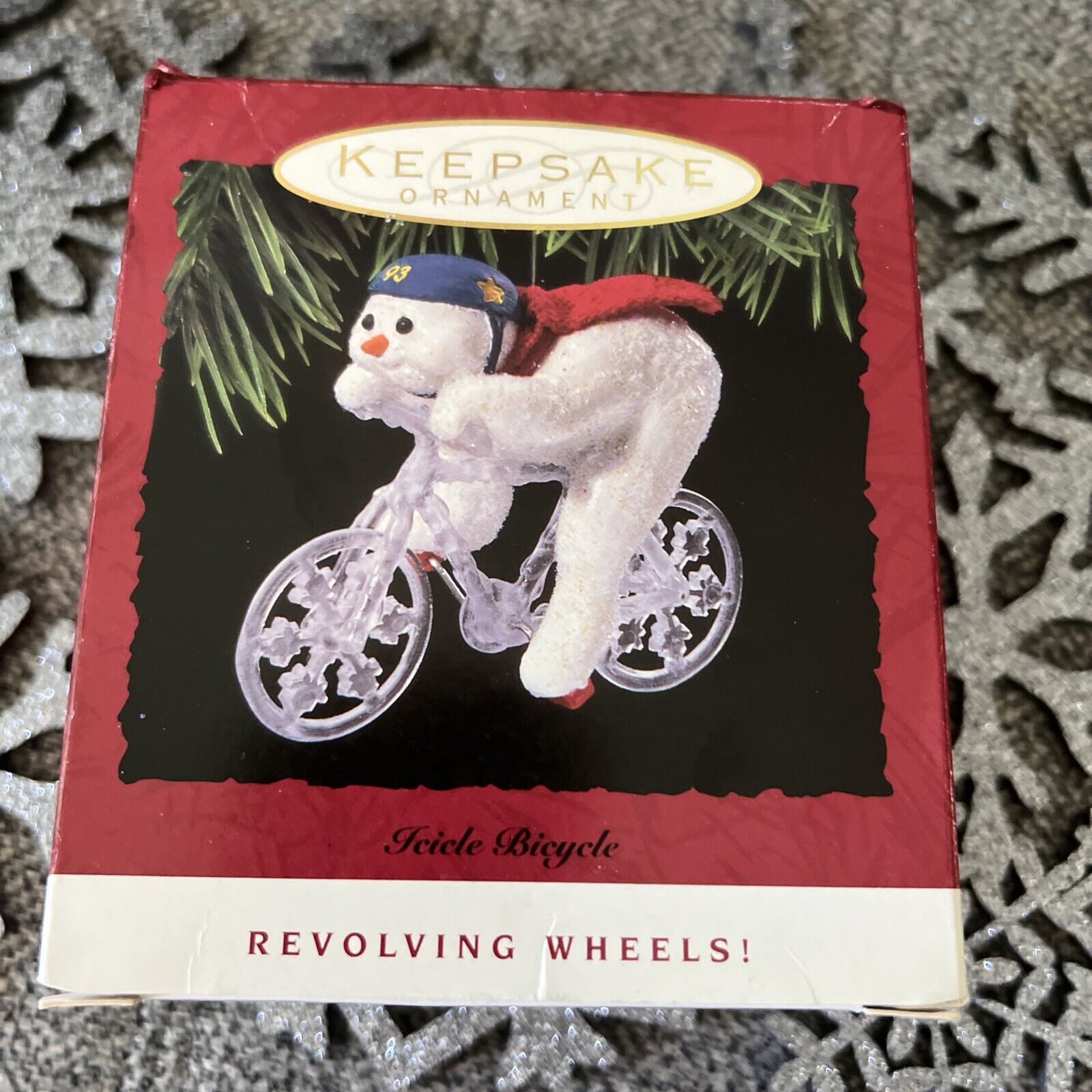 Hallmark Keepsake Ornament 1993 Icicle Bicycle Snowman Cycling Christmas Vintage
