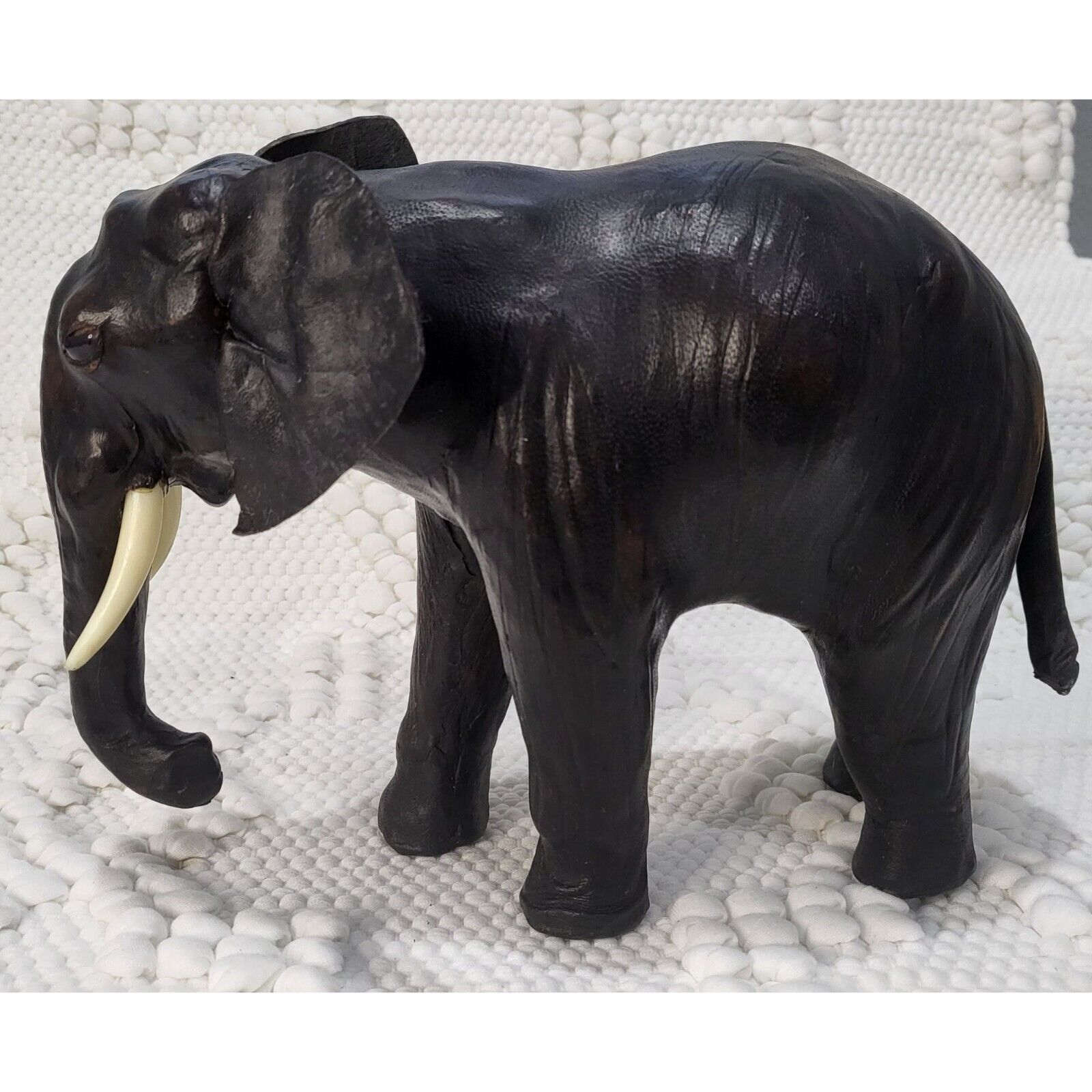 Leather Covered Elephant Statue - Hand Crafte Pachyderm Art Sulpture - Vintage