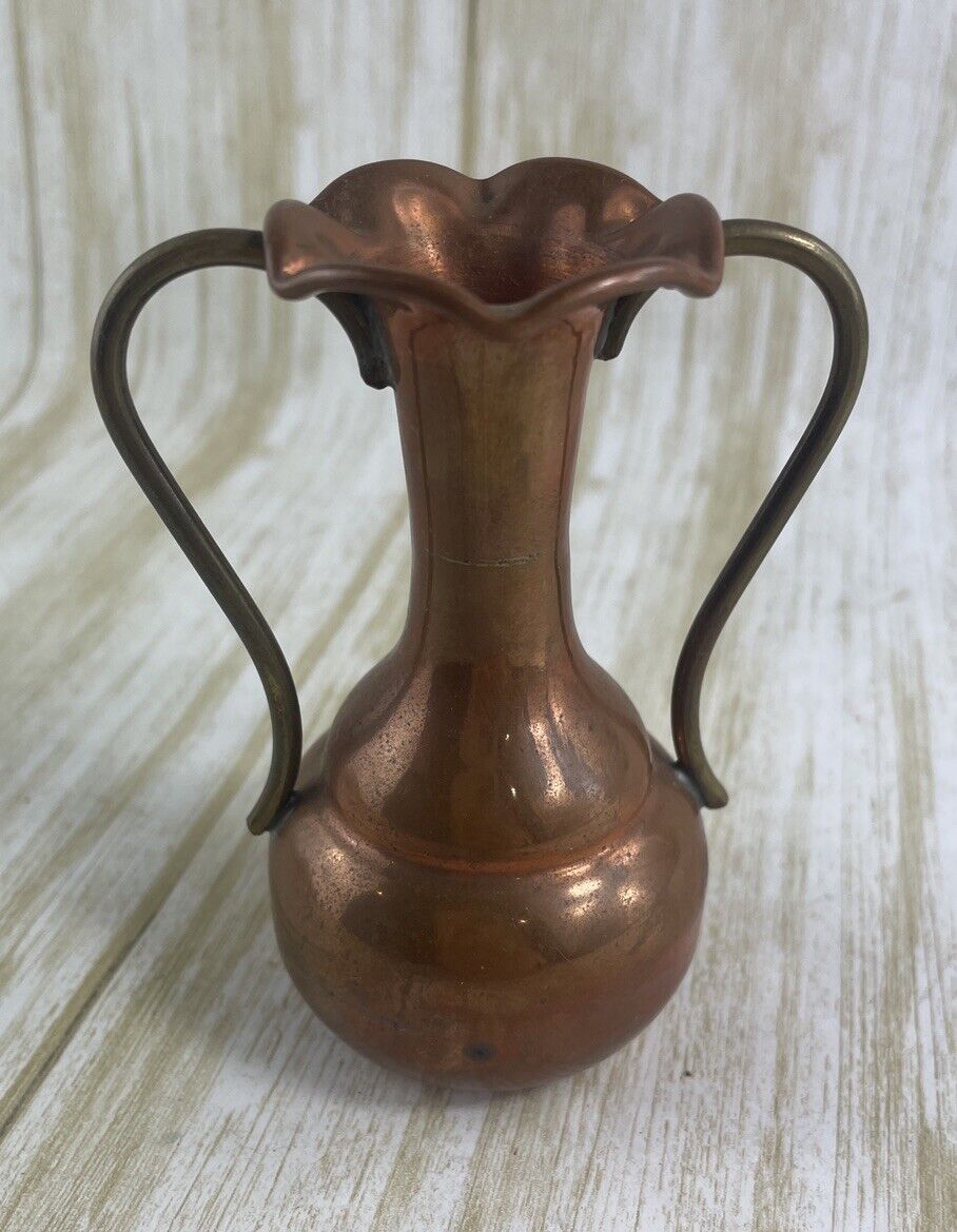 Unique Mini Vintage Copper Brass Urn Bud Vase Made in Mexico