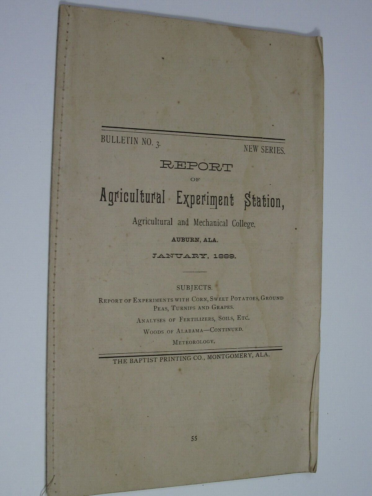 Auburn, AL Agricultural Experiment Station Bulletin No. 2  January, 1889