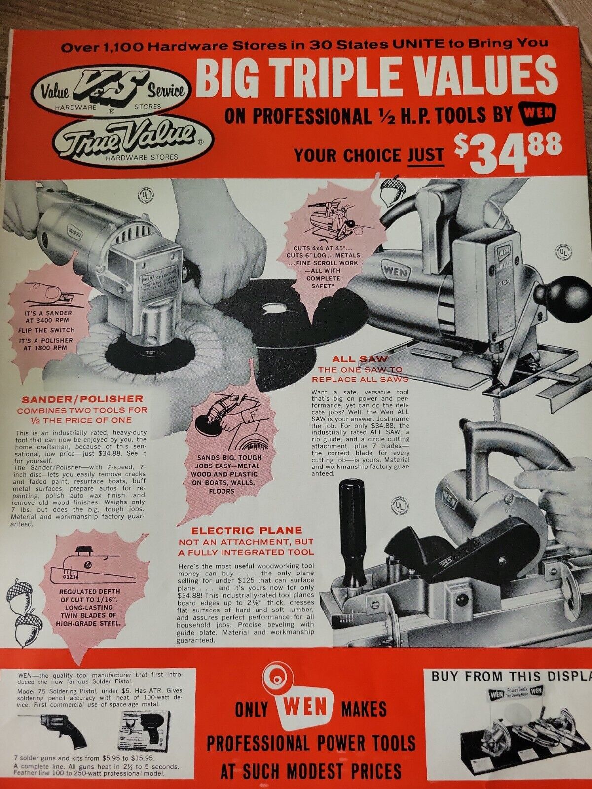 1964 WEN sander plane saw True Value Hardware tools vintage ad
