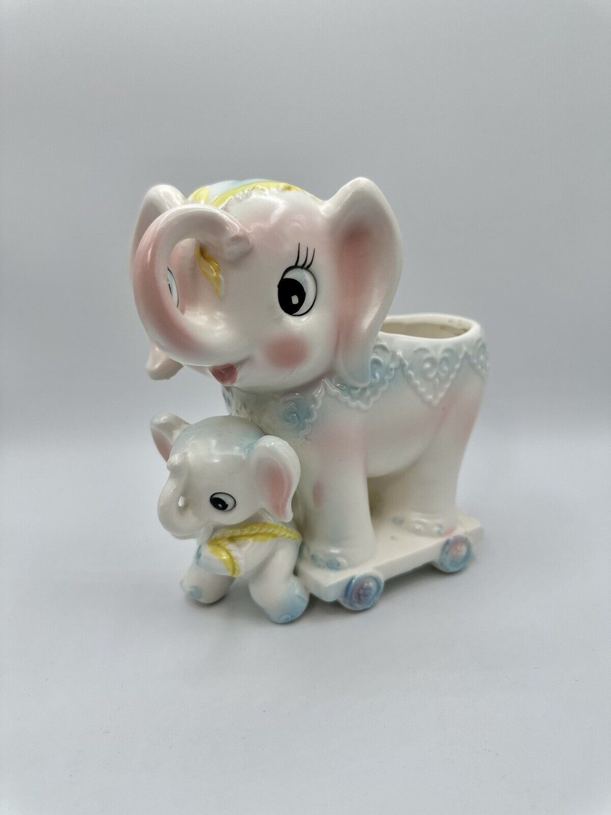 Vintage Elephant Nursery Planter, Kitschy Pastel Elephant Flower Pot