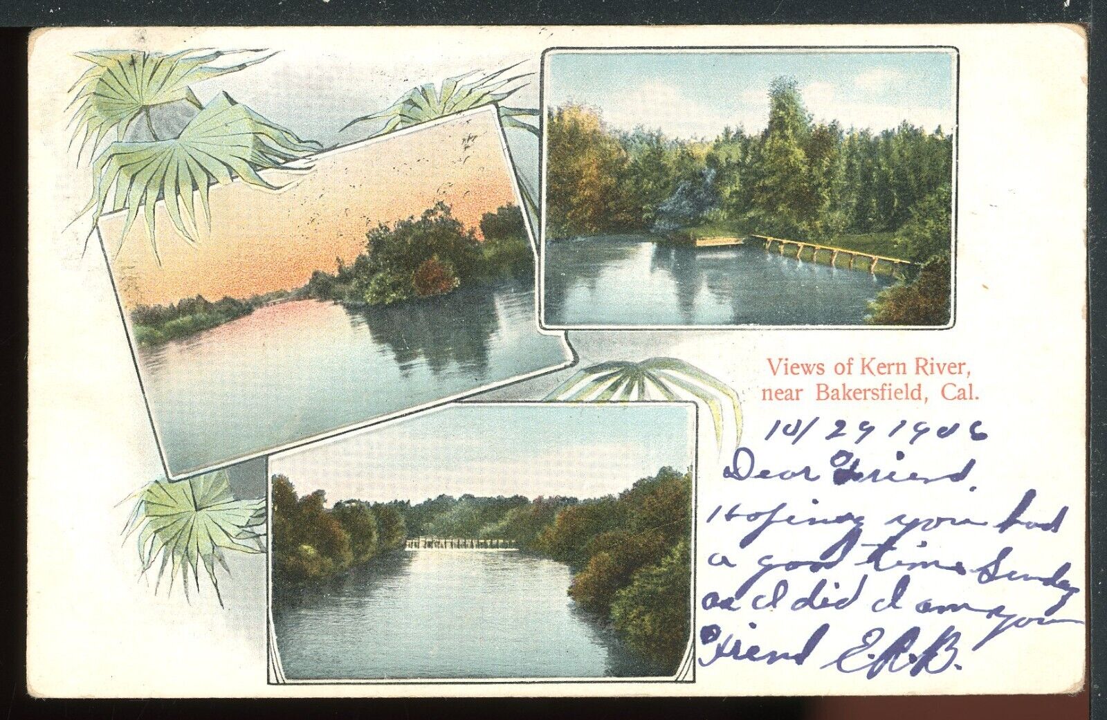 1906 Kern River Tri-View Bakersfield California Historic Vintage Postcard