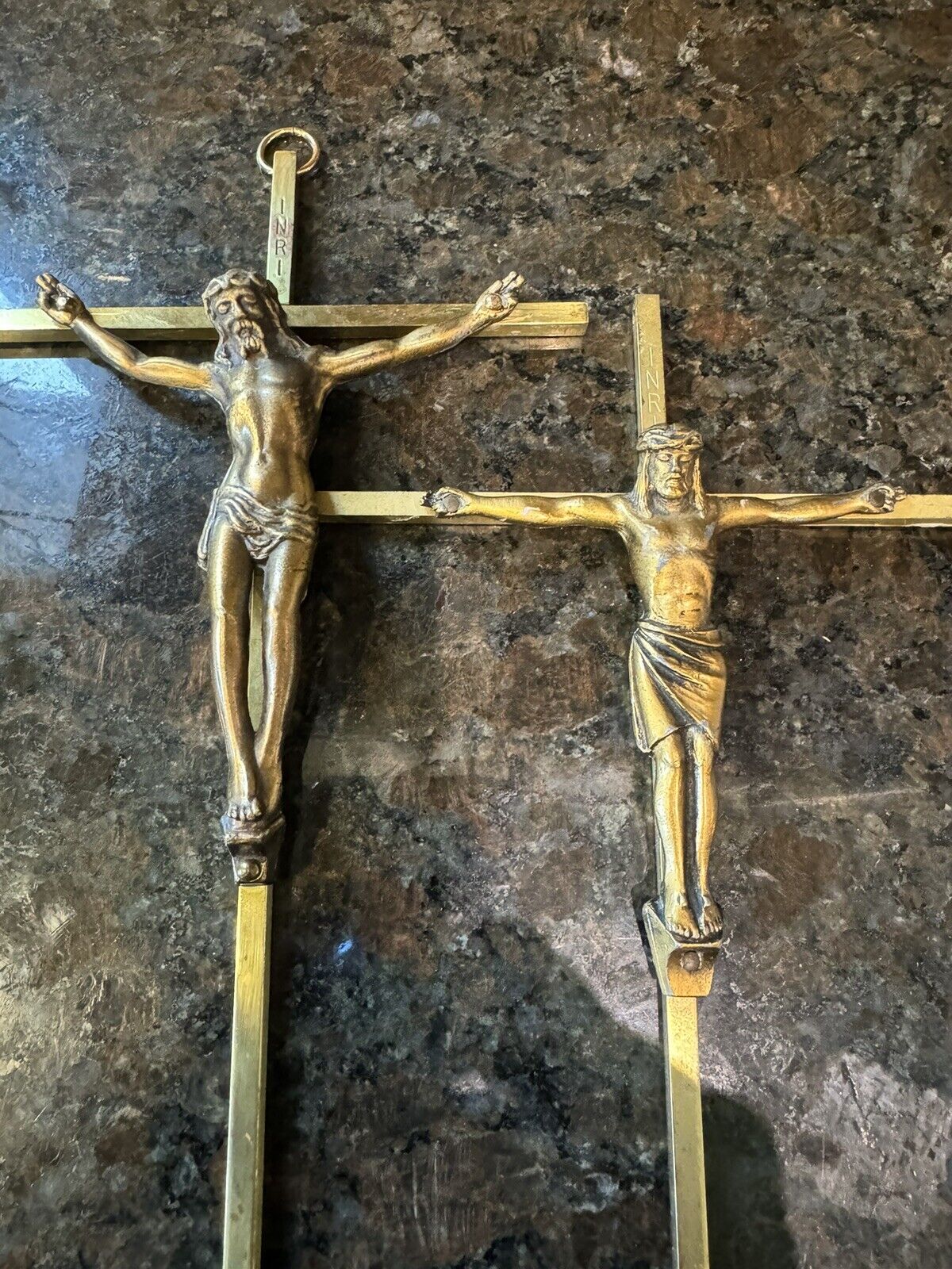 Vintage 1969s Brass Crucifixion Figurine || Jesus Catholic Wall Hanging Lot Of 2