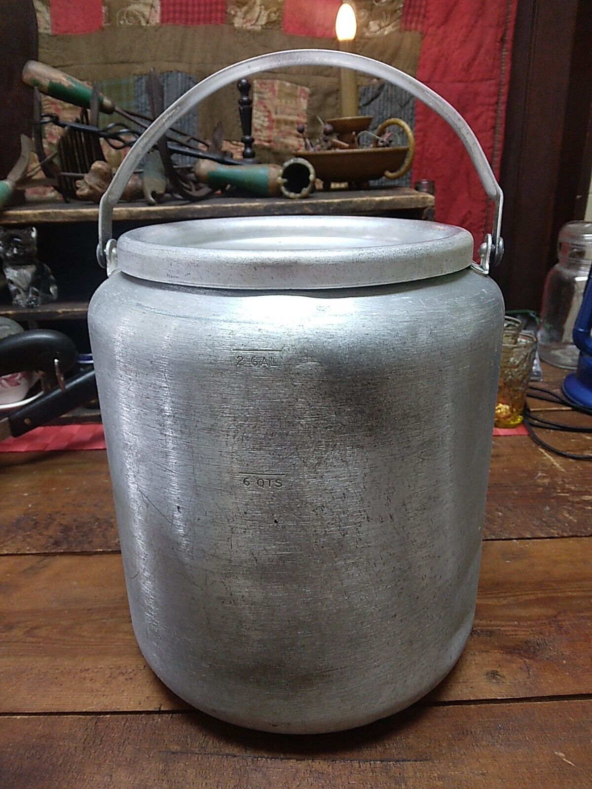 Antique 2 Gallon Milk Pail With Lid & Handle Dairy Farm Cream Bucket