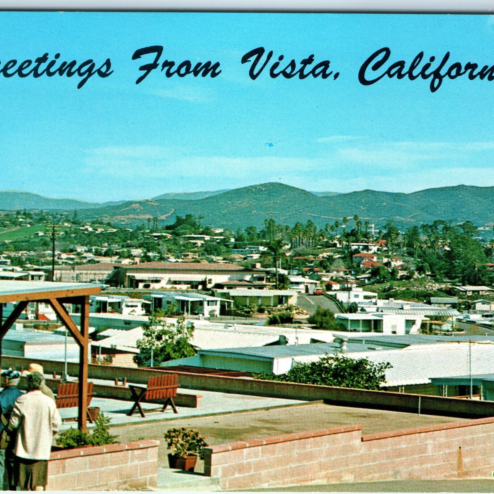 c1950s Vista, CA Downtown Birds Eye Tourists Trailer Park Camper Cali PC A232