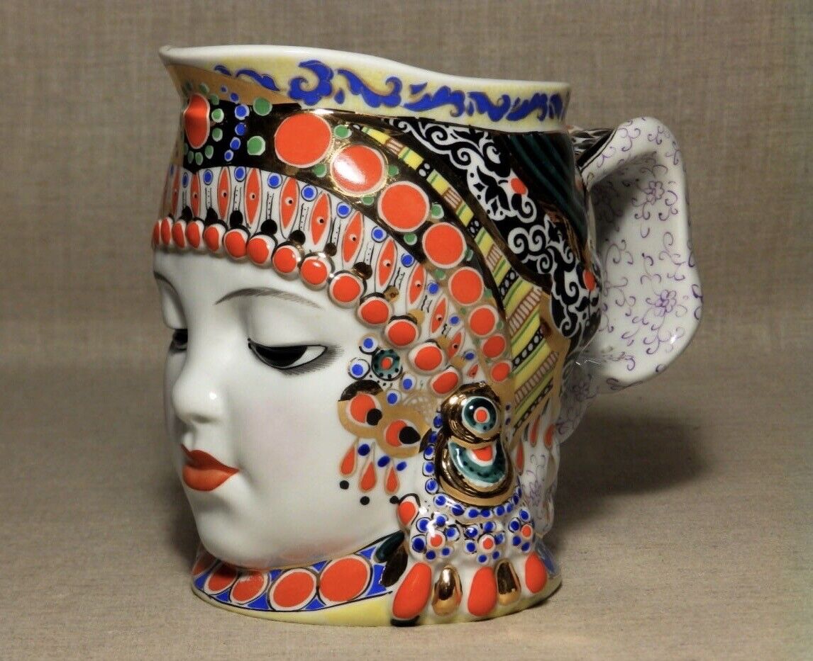 RARE Souvenir Cup Mug MILK Head author Danko LFZ Porcelain Gilding USSR Original