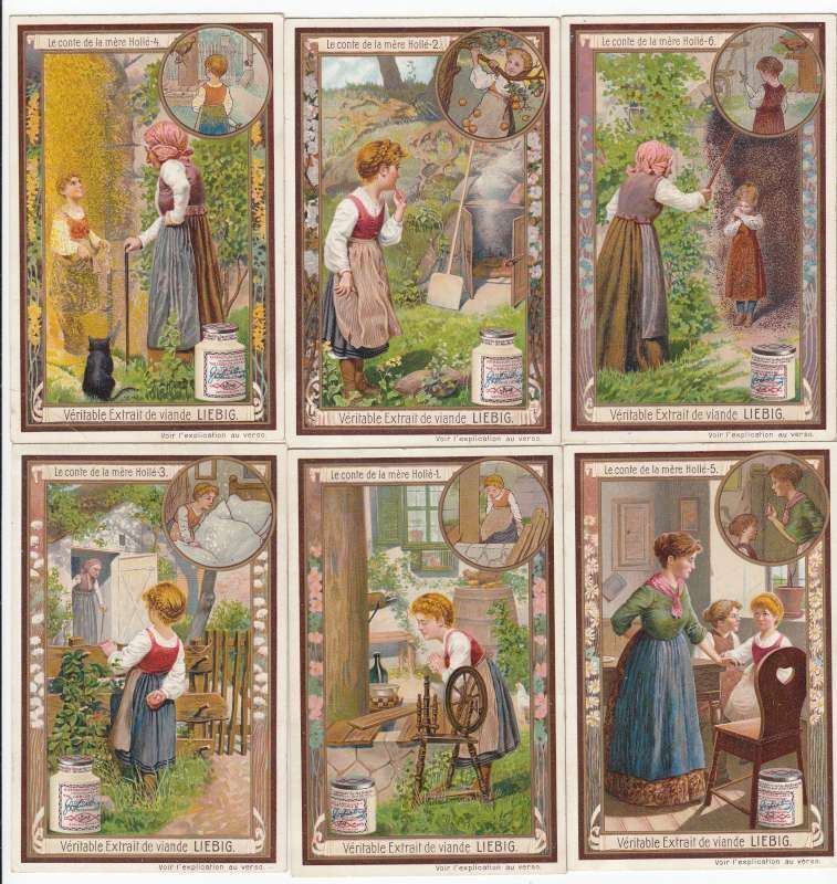 the tale of frau holle - 6 Liebig trade cards - san851bel issued in 1906