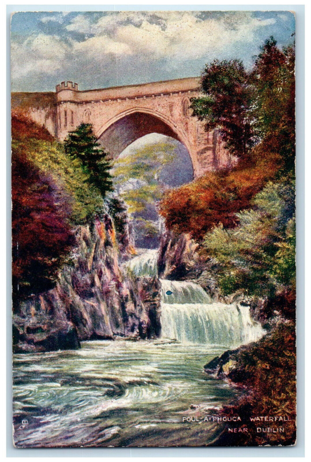c1910 Poul-a-phouca Waterfall Near Dublin Ireland Oilette Tuck Art Postcard