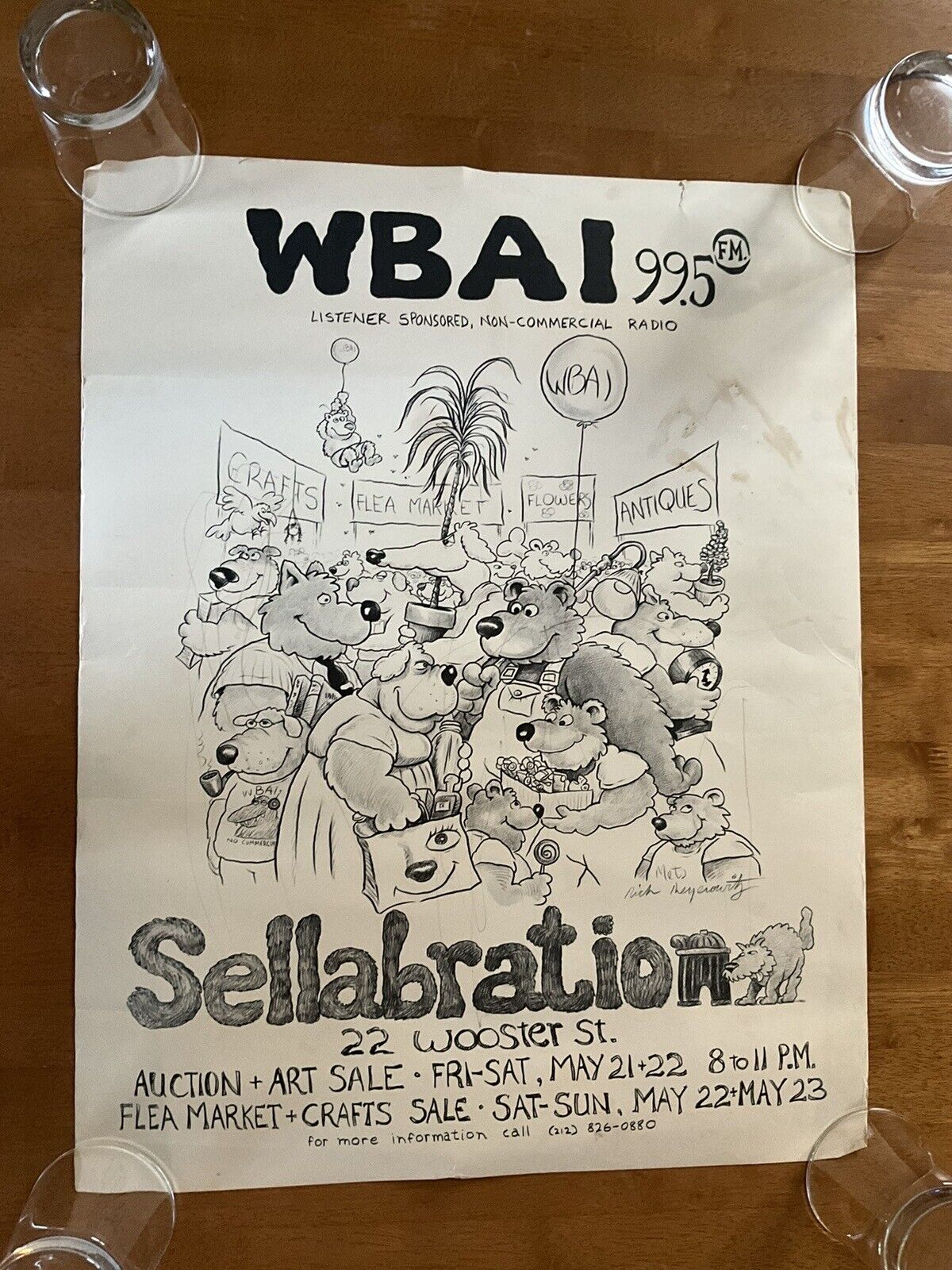 WBAI Radio Vintage Promotional Poster by RICK MEYEROWITZ  Sellabration 23” X 18”