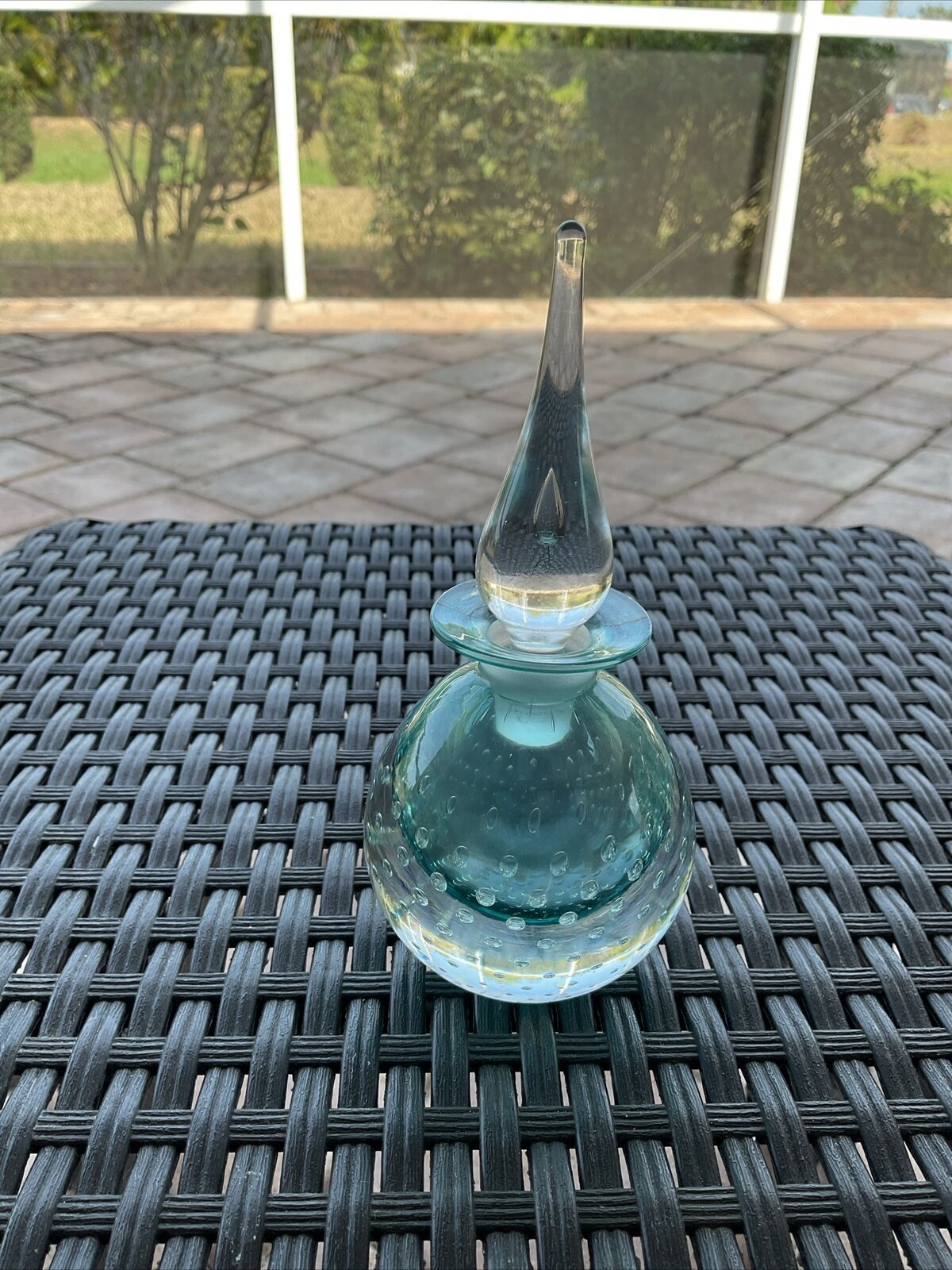 Vintage Green Art Glass Perfume Bottle with Stopper Dauber Bullicante Bubble