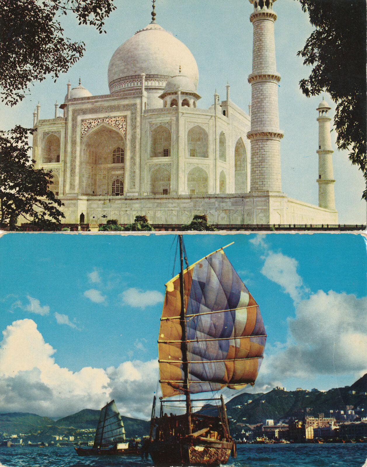 Pan AM Airlines - 2 postcards - Hong Kong and India views