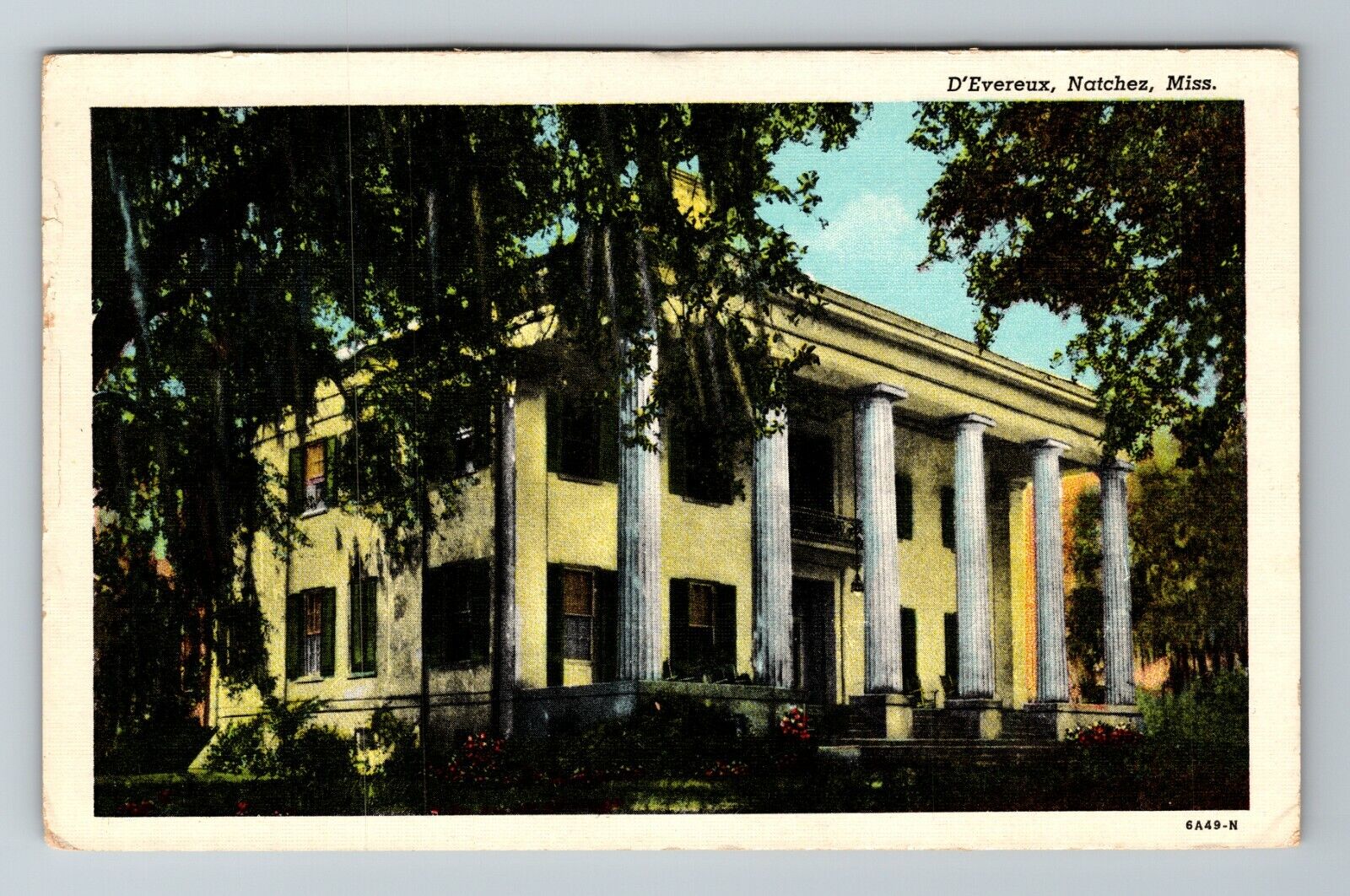 Natchez MS-Mississippi, Built 1840 D\'Evereux Plantation Vintage Postcard