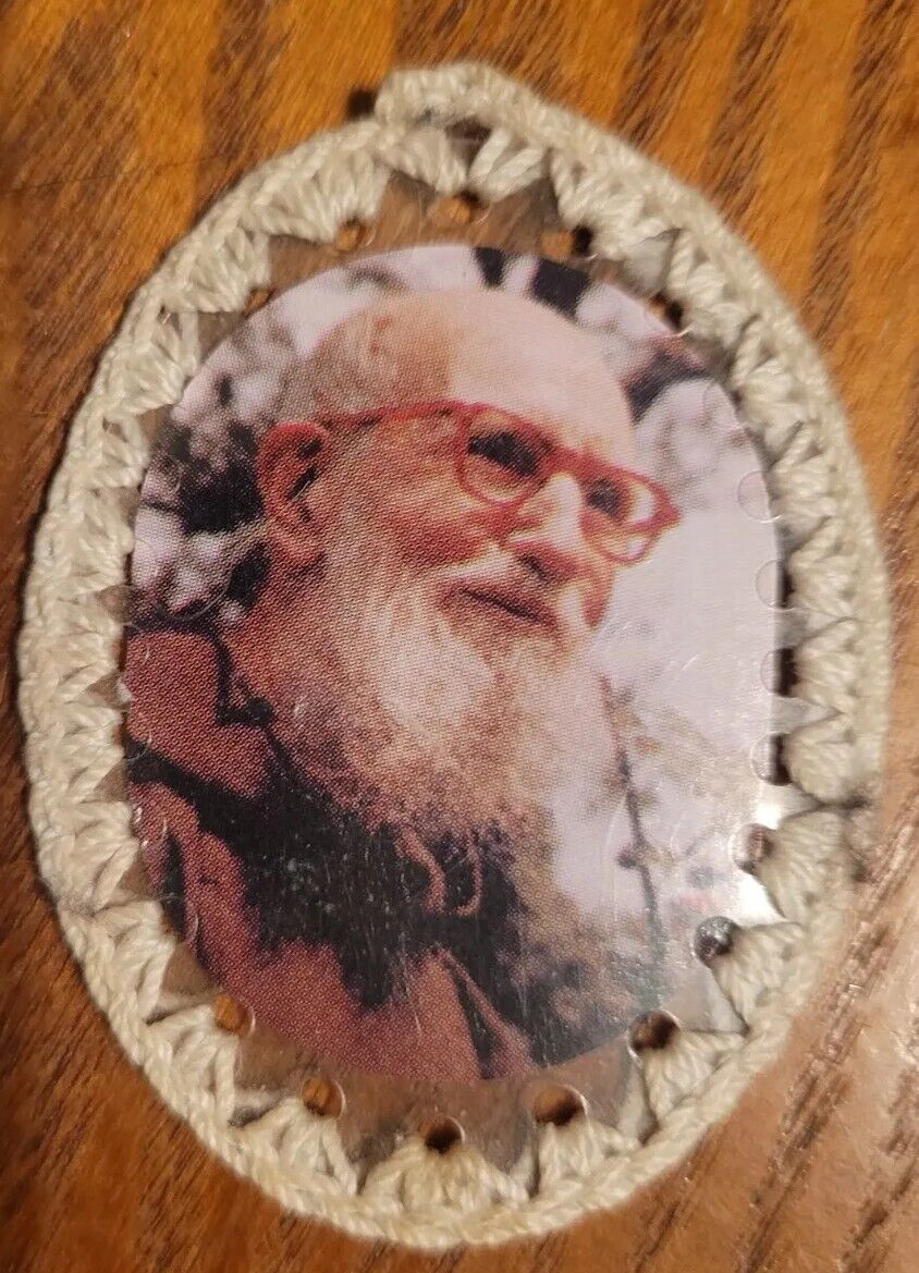 Vintage Worn Fr Solanus Casey Relic Badge w/ Piece of Clothing Worn by Him Badge