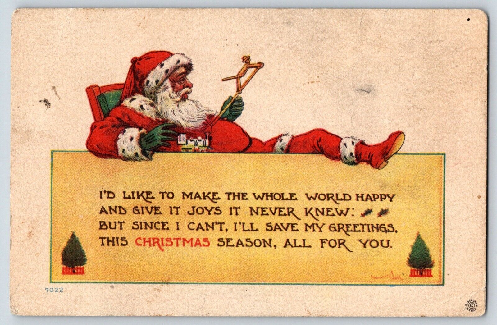 Postcard Santa Claus Merry Christmas c1912 a/s Bernhardt Wall?