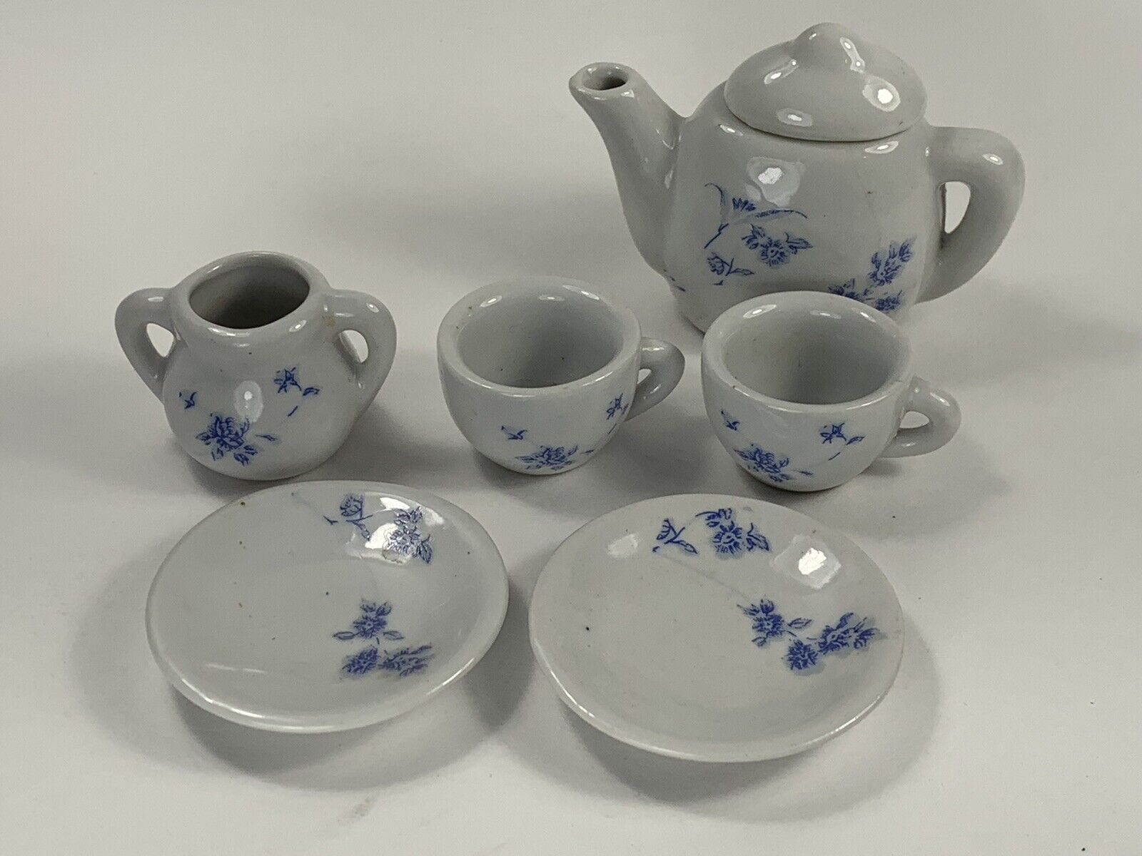 Vintage Porcelain Mini Tea Set Pretty Port LTD. Blue Flower Incomplete. Parts￼￼