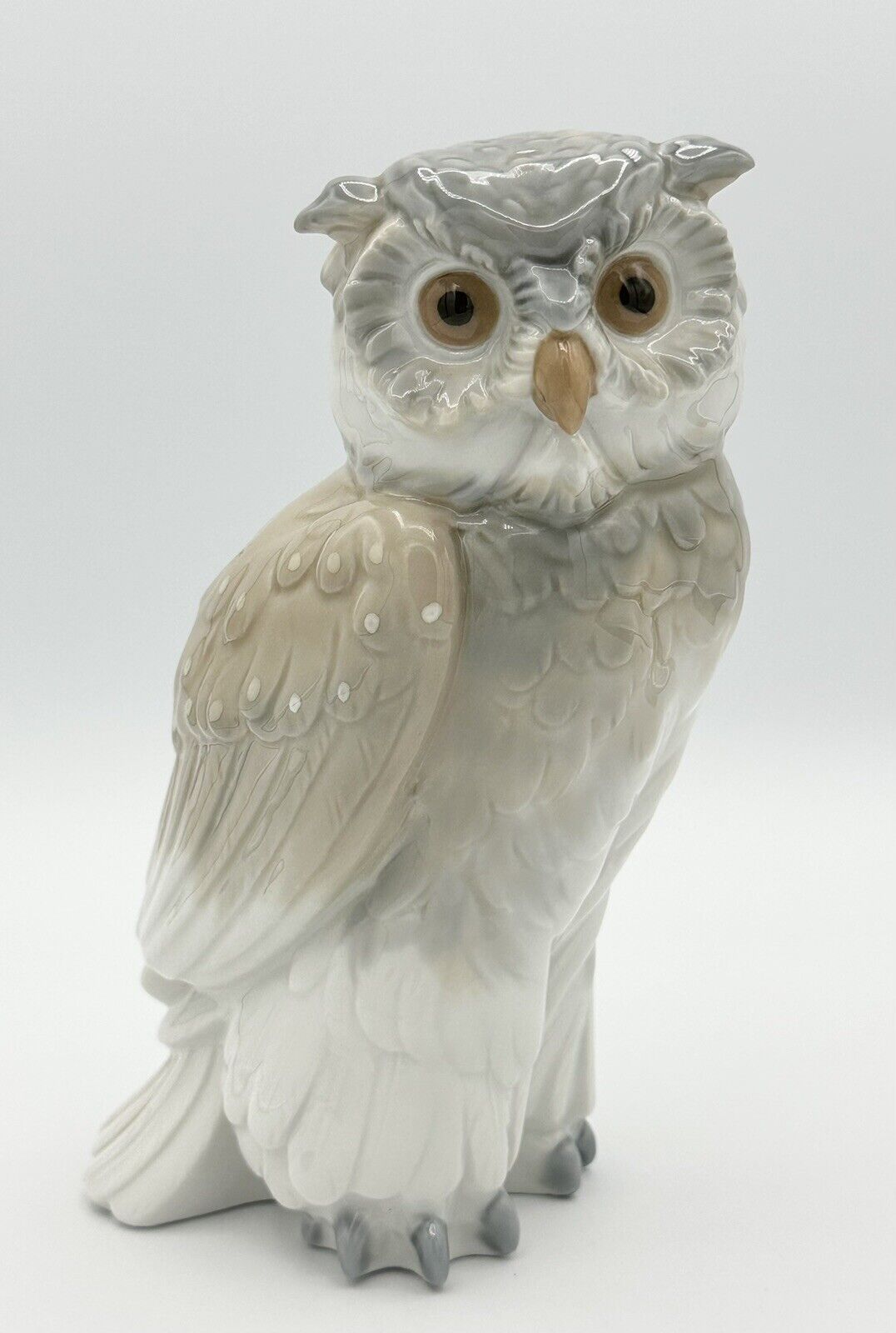 Vintage Nao by Lladro Porcelain Short Eared Owl Gray & White Spain