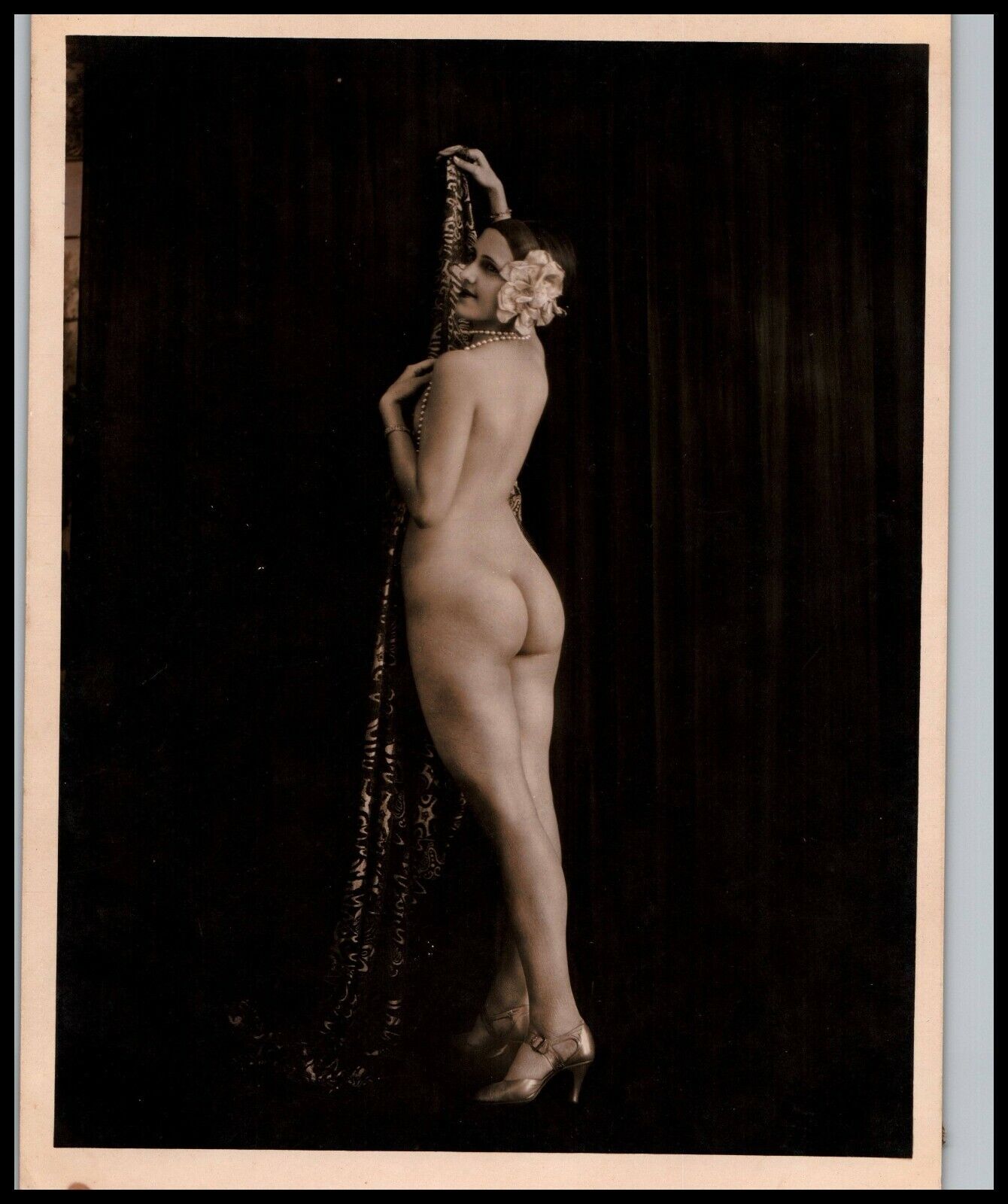 1910s French Risque Photo Sweet & Delicate Nude Girl BIEDERER Large Size 594