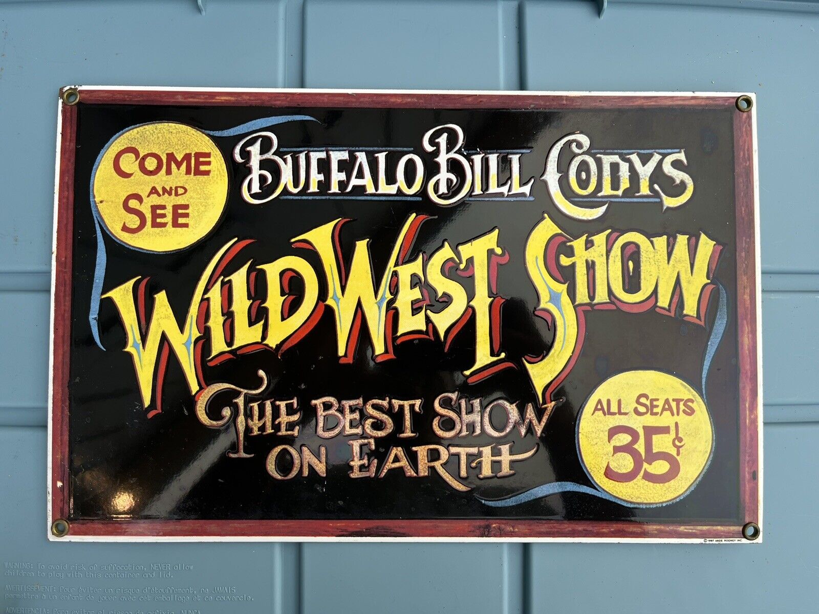 Ande Rooney Porcelain Sign “Buffalo Bill Codys” Wild West Show 1987 13.5x11.5”