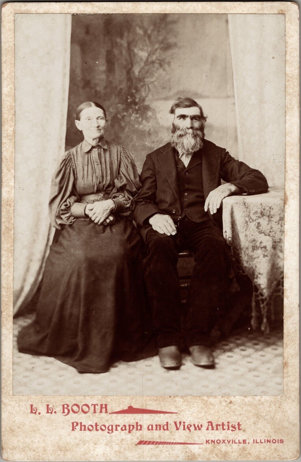 Antique Cabinet Card Photo Seated Older Couple Great Beard Knoxville, IL
