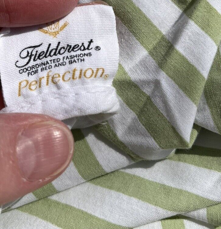 VTG Fieldcrest Perfection Full FITTED SHEET Sage Green Stripe MCM Retro Percale