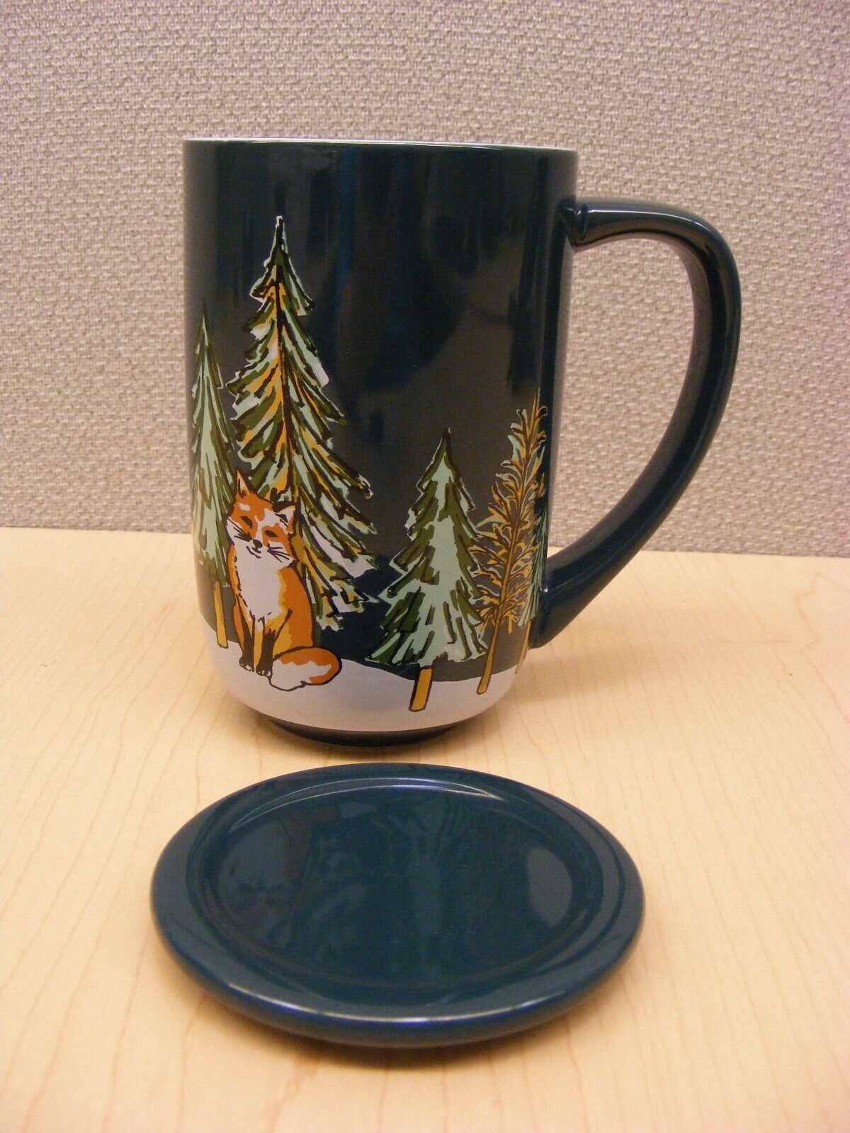 David\'s Tea Fox Forest Ceramic Nordic Mug Green w/Lid