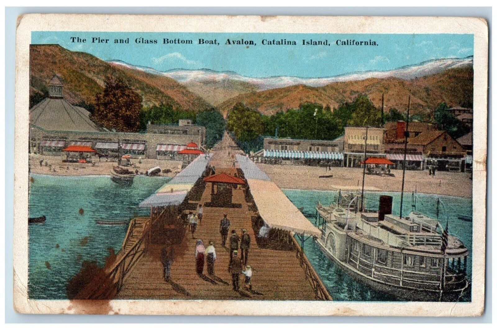Catalina Island California Postcard Pier Glass Bottom Boat Avalon c1923 Vintage