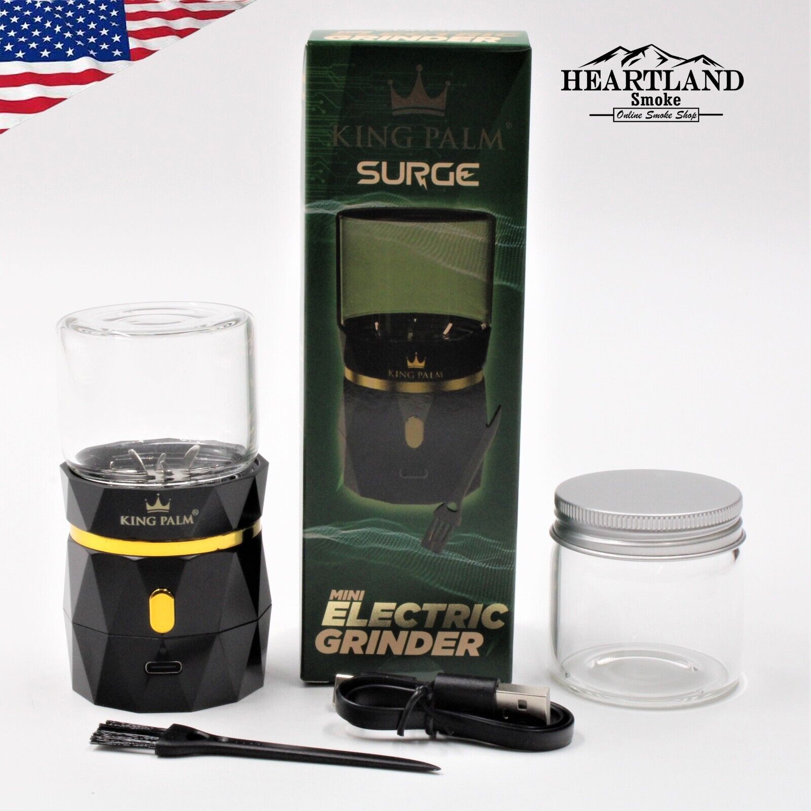 King Palm Surge Electric Grinder Stash Glass Jar Container