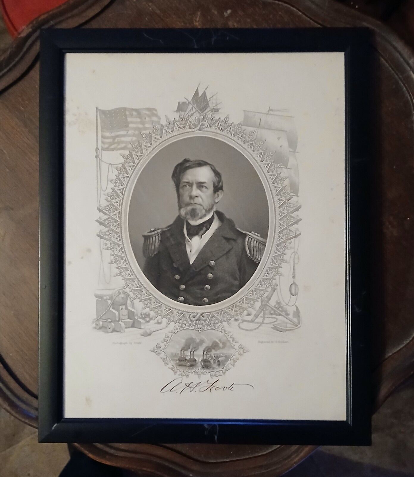 1863 Framed Civil War Portrait Of Rear Admiral A.H. Foote