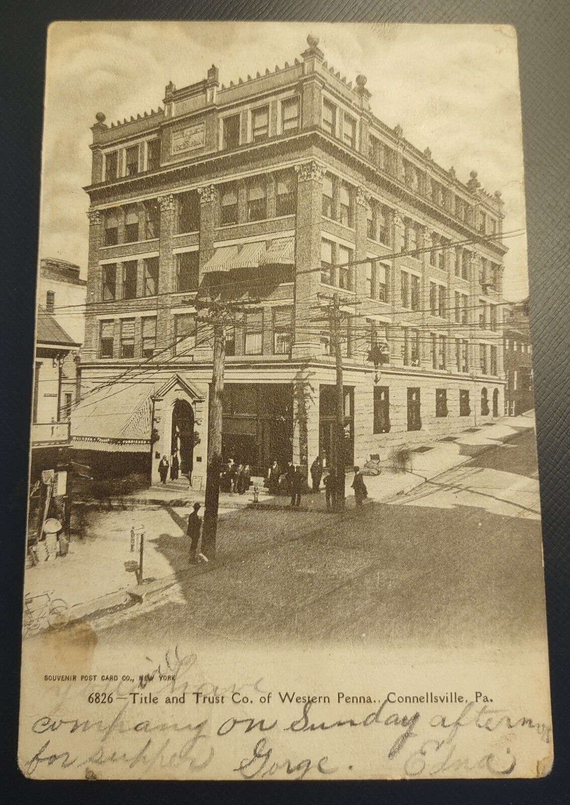 1906 Title & Trust Co. Building Connellsville PA UDB Postcard Litho Street Scene