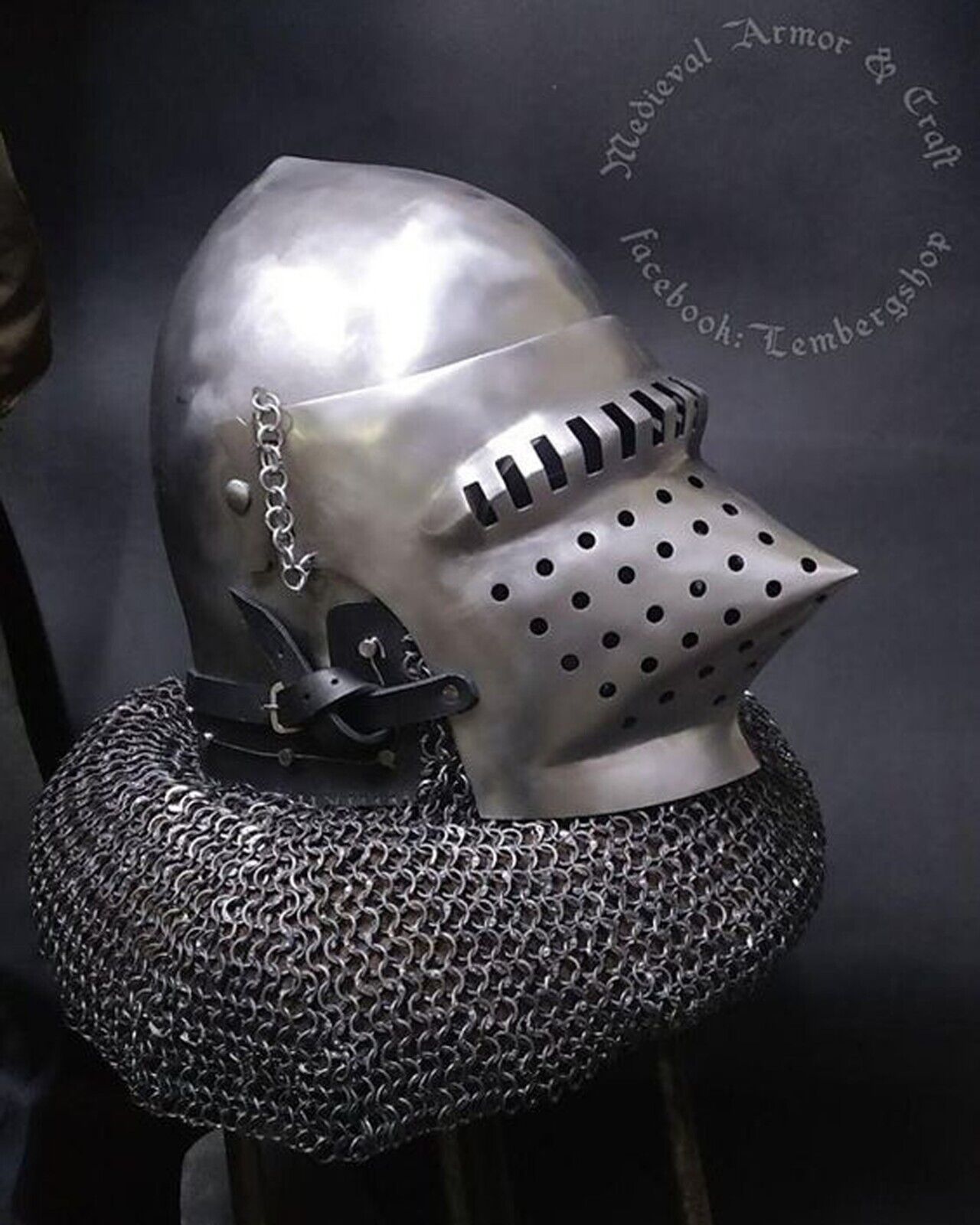Medieval Bavarian Bascinet Helmet 14 Guage Steel Bascinet Hounskull Visor