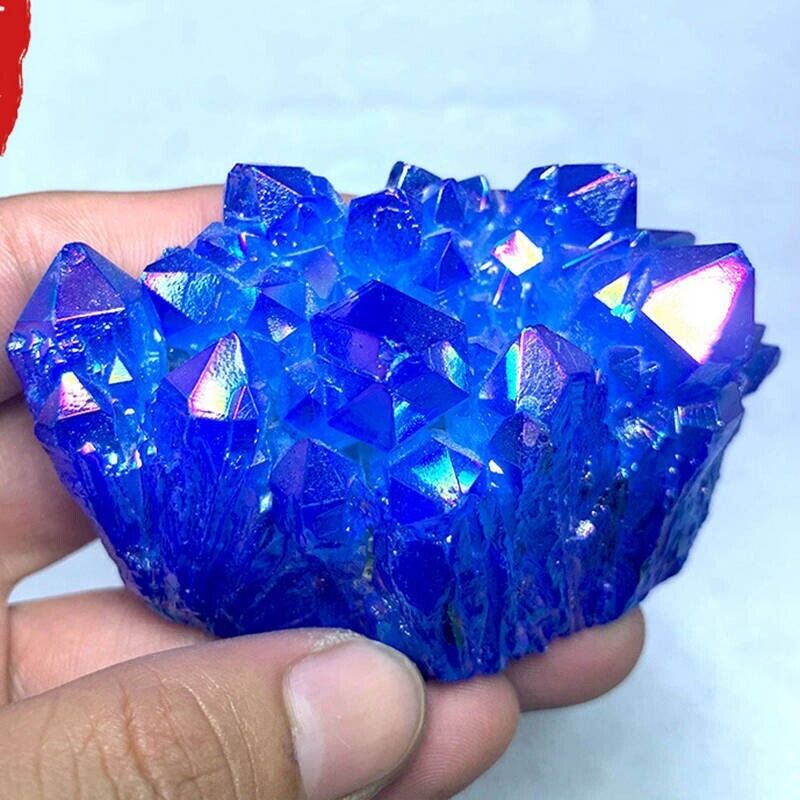 150g A+++ Natural Aura Blue Titanium VUG Quartz Crystal Cluster Specimens Stone