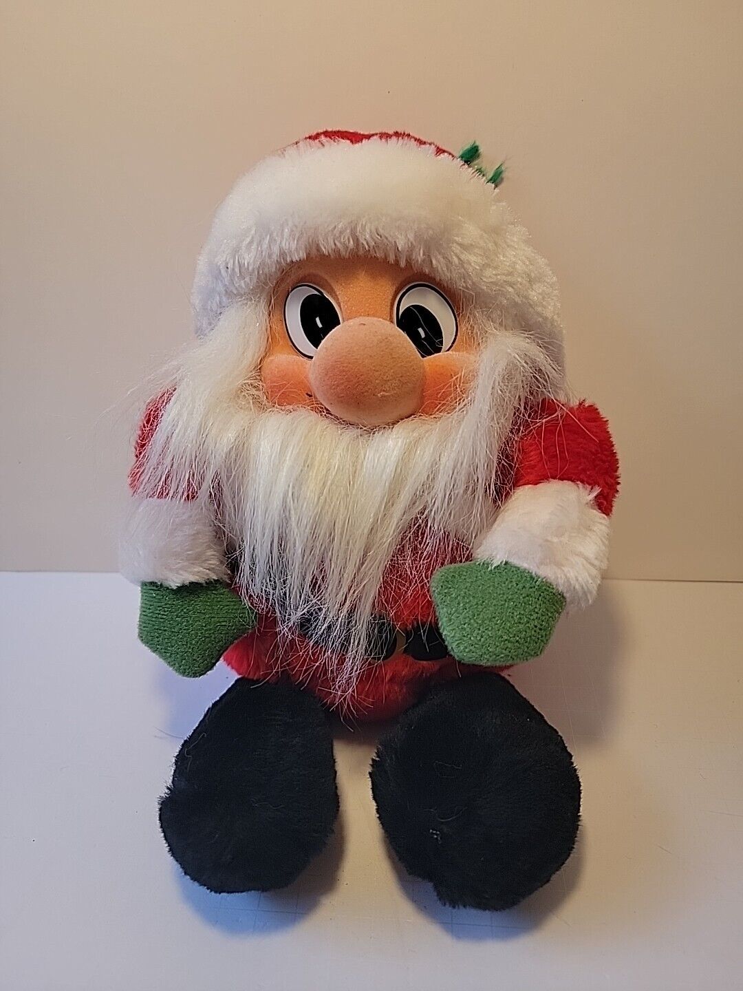 Vintage 80s Santa Claus Christmas Holiday Plush Stuffed Toy Decor Sits 9\