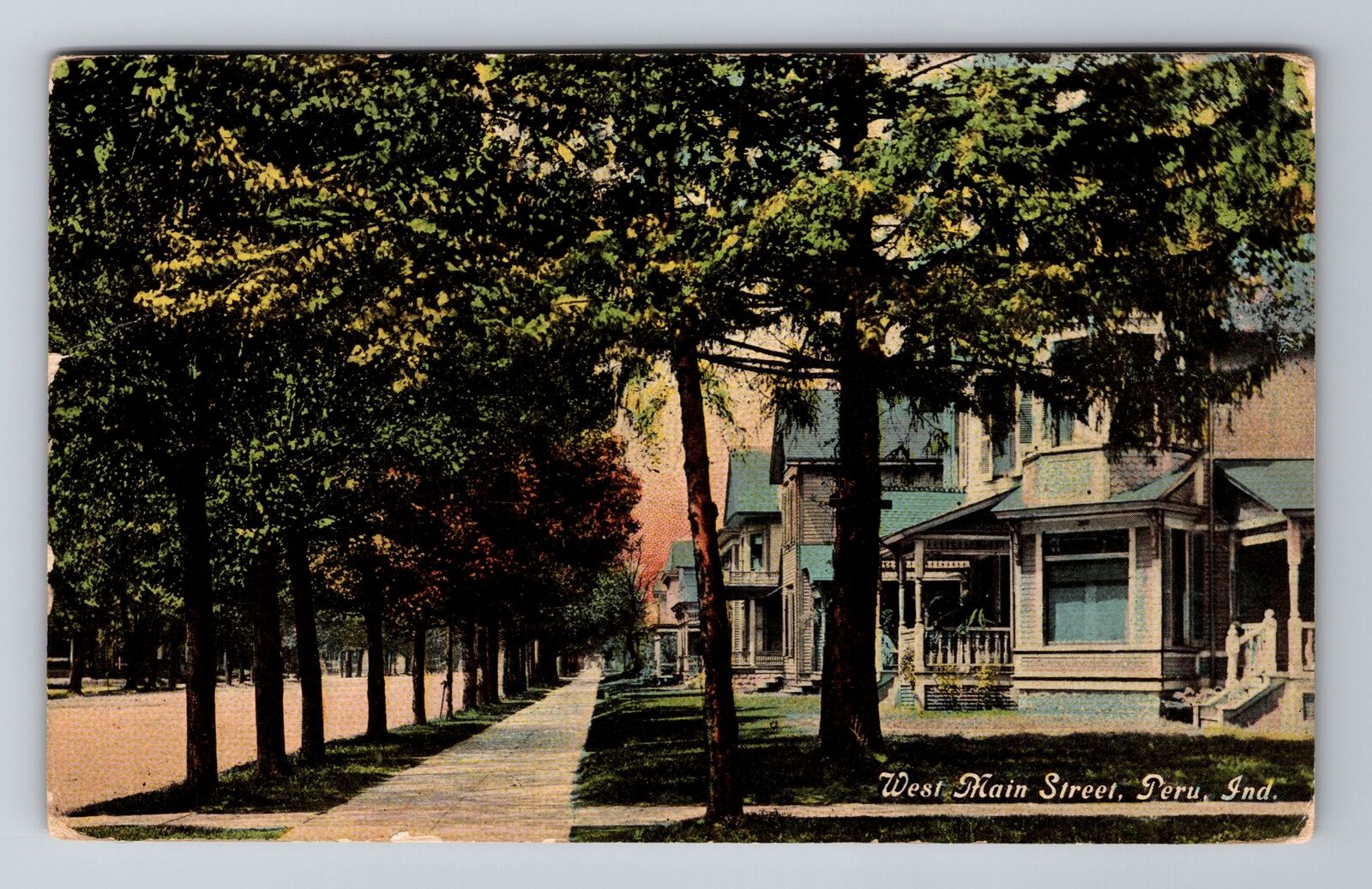Peru IN-Indiana, West Main Street Residences, Vintage c1914 Souvenir Postcard