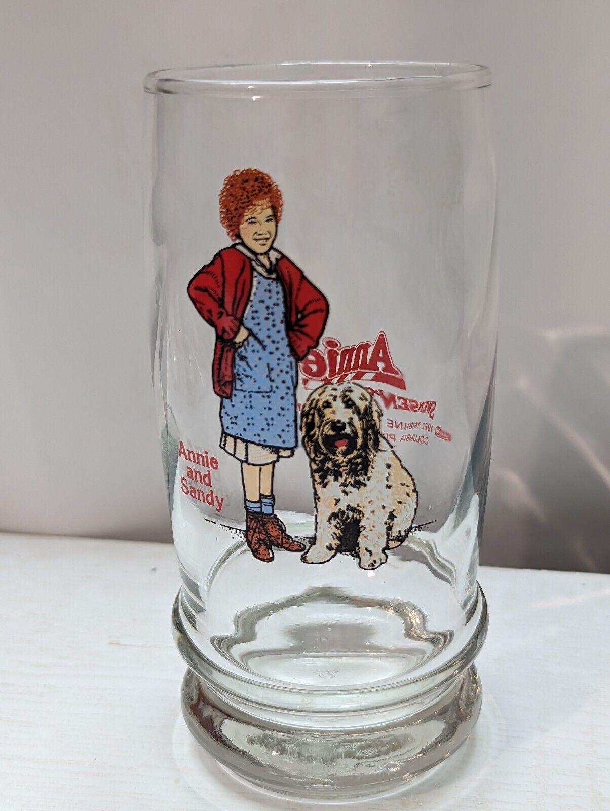 Vintage Antique Swensens Collector Glass 1982 Annie & Sandy Drinking Glass Cup