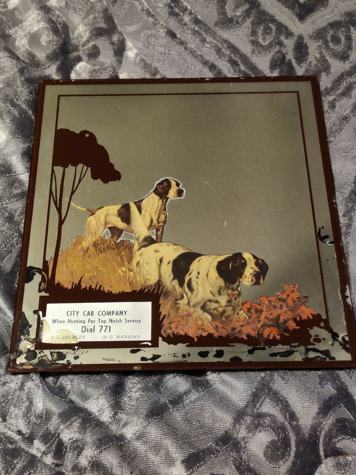 Vintage Bar Hunting Mirror City Cab Company advertising dogs 8