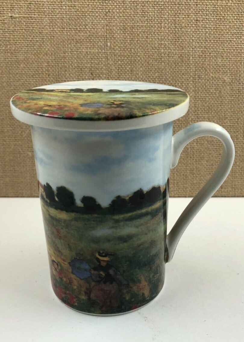 Kent Pottery Tea Cup with Lid, Claude Monet Mother Child Umbrella Poppy FIeld
