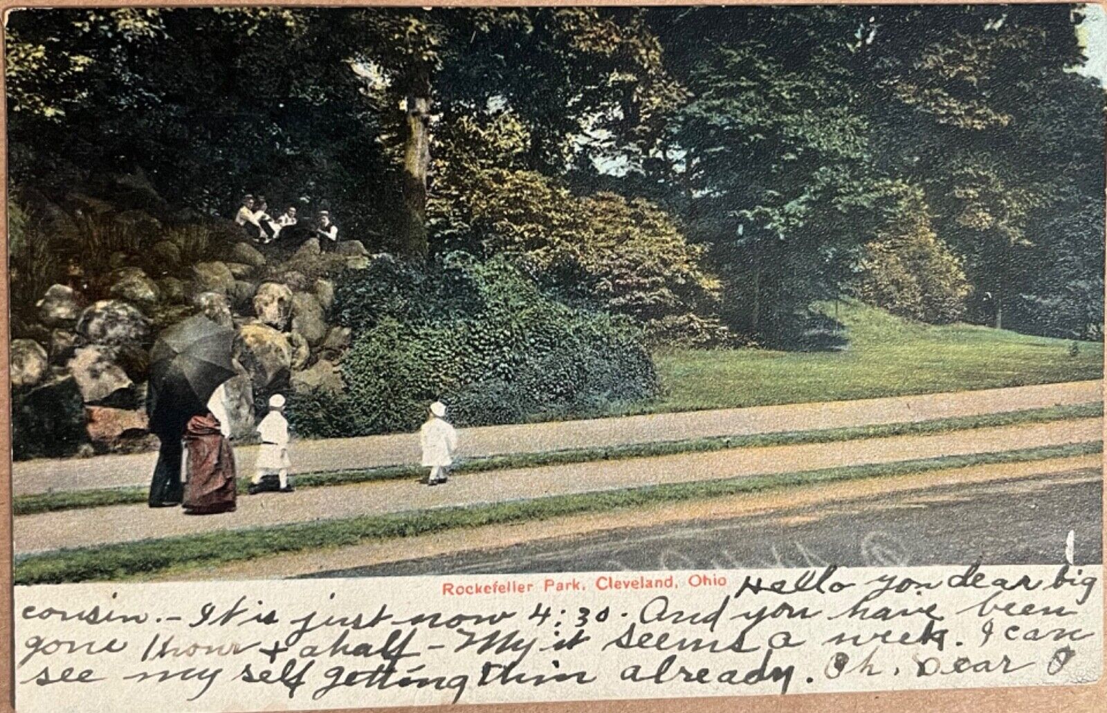 Cleveland Ohio Rockefeller Park Family with Children Antique Postcard c1910