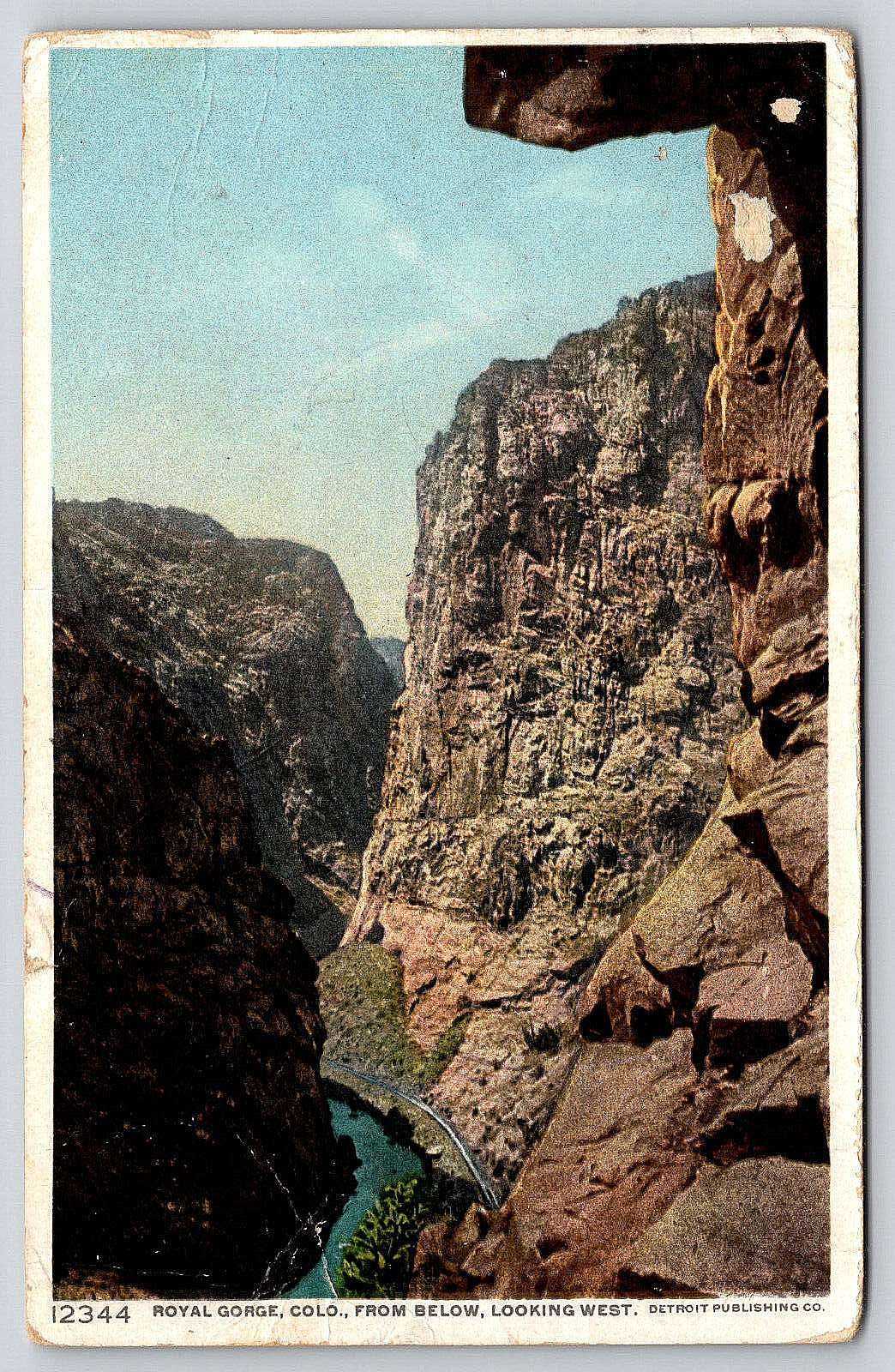 Postcard 1911 Royal Gorge Colorado From Below Looking West Vintage Phostint