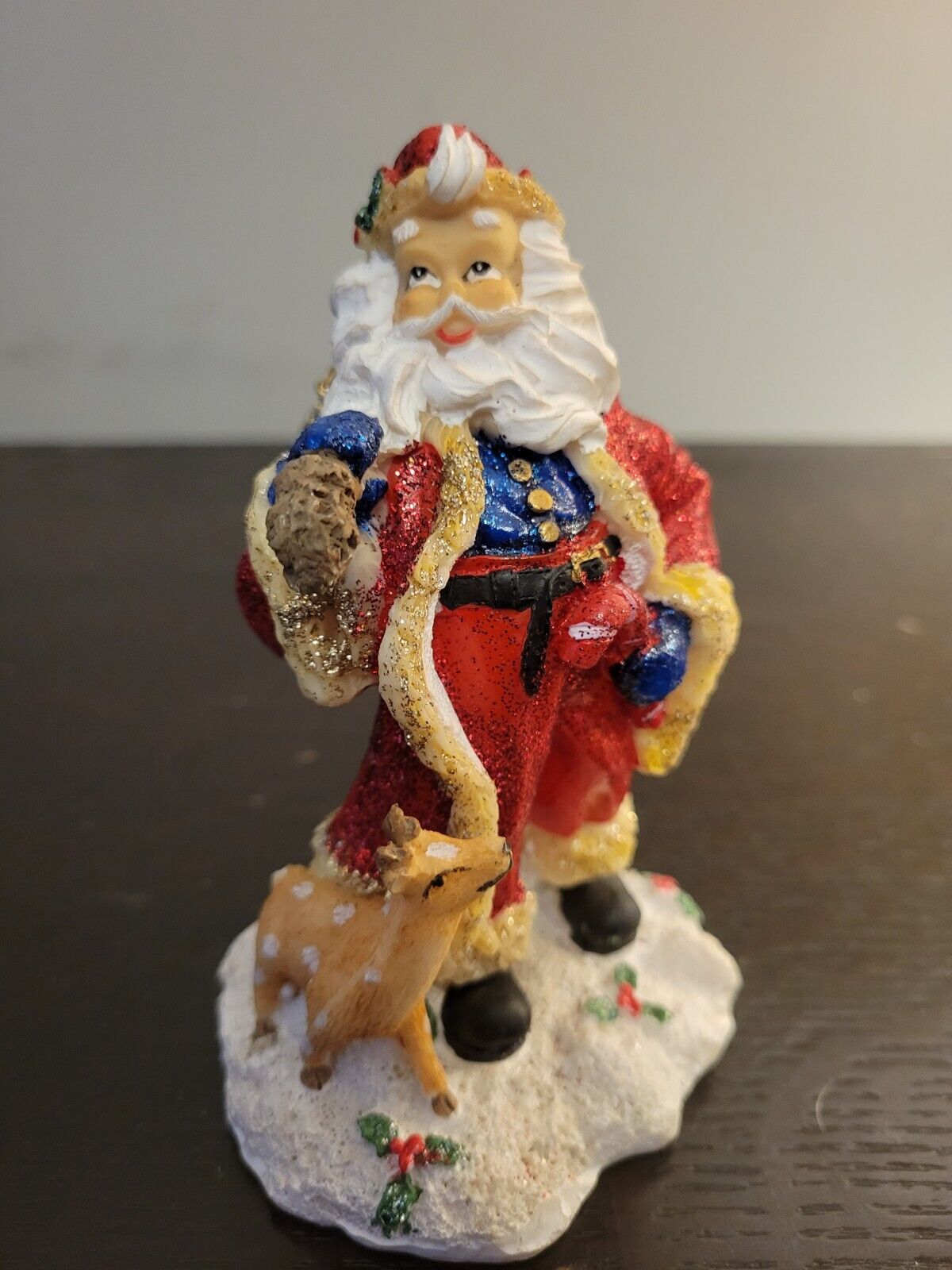 Vintage Santa Claus Figurine with Toy Sack Glittery Christmas Decoration
