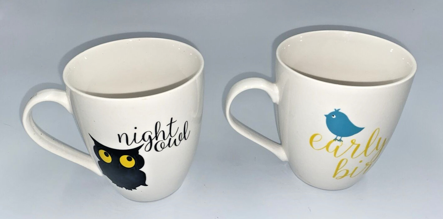 Pfaltzgraff Early Bird Night Owl Coffee Mugs Cups Ceramic 2