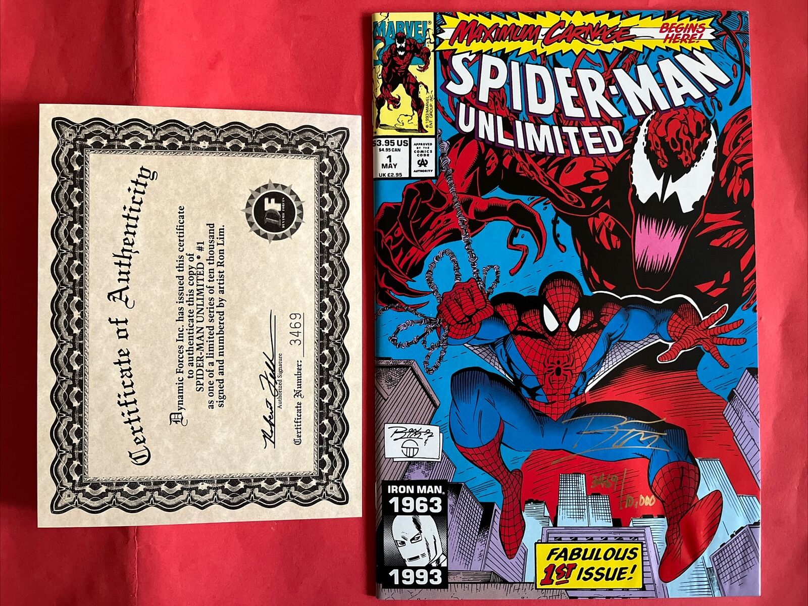 Spider-Man Unlimited #1 Signed Ron Lim /w COA ~ Damaged ~ 1993 Maximum Carnage