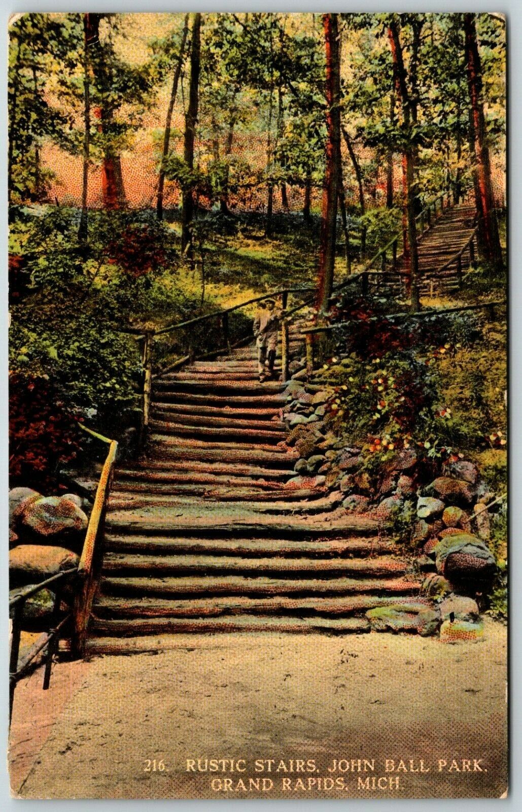 Rustic Stairway at John Ball Park, Grand Rapids, Michigan - Postcard