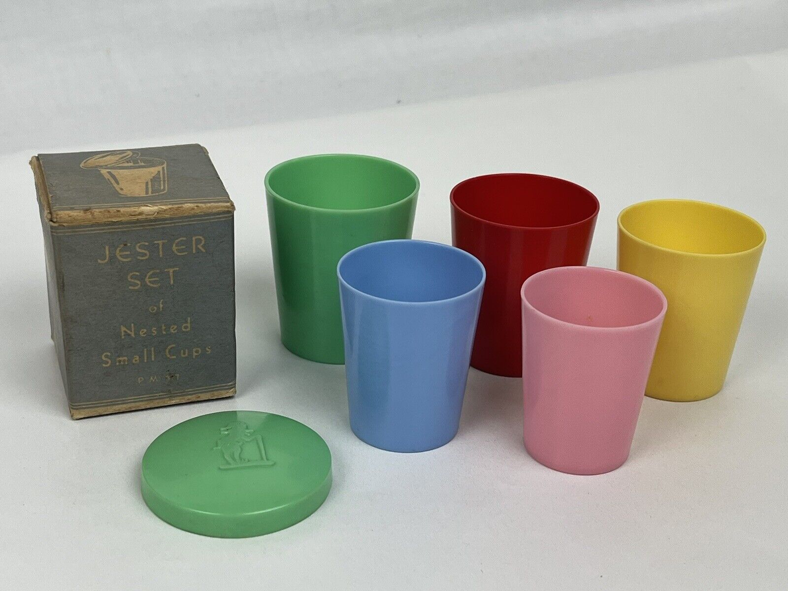 VINTAGE Colorful Nesting Medicine Cups Jester Set of Nestled Small Cups -  Doll