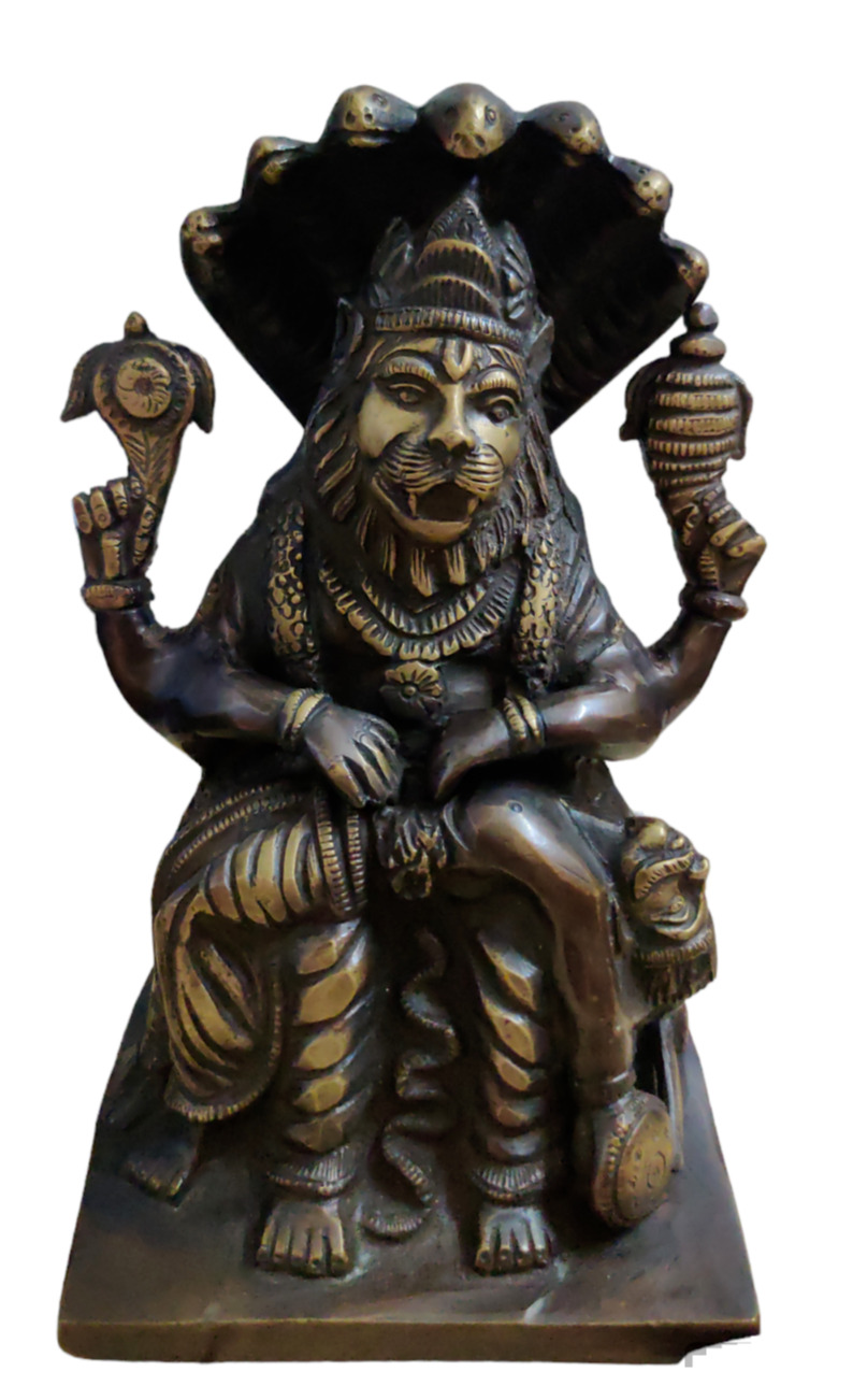 @ Indian Traditional Brass Idol Narasimha Statue Killing Hiranyakashyap