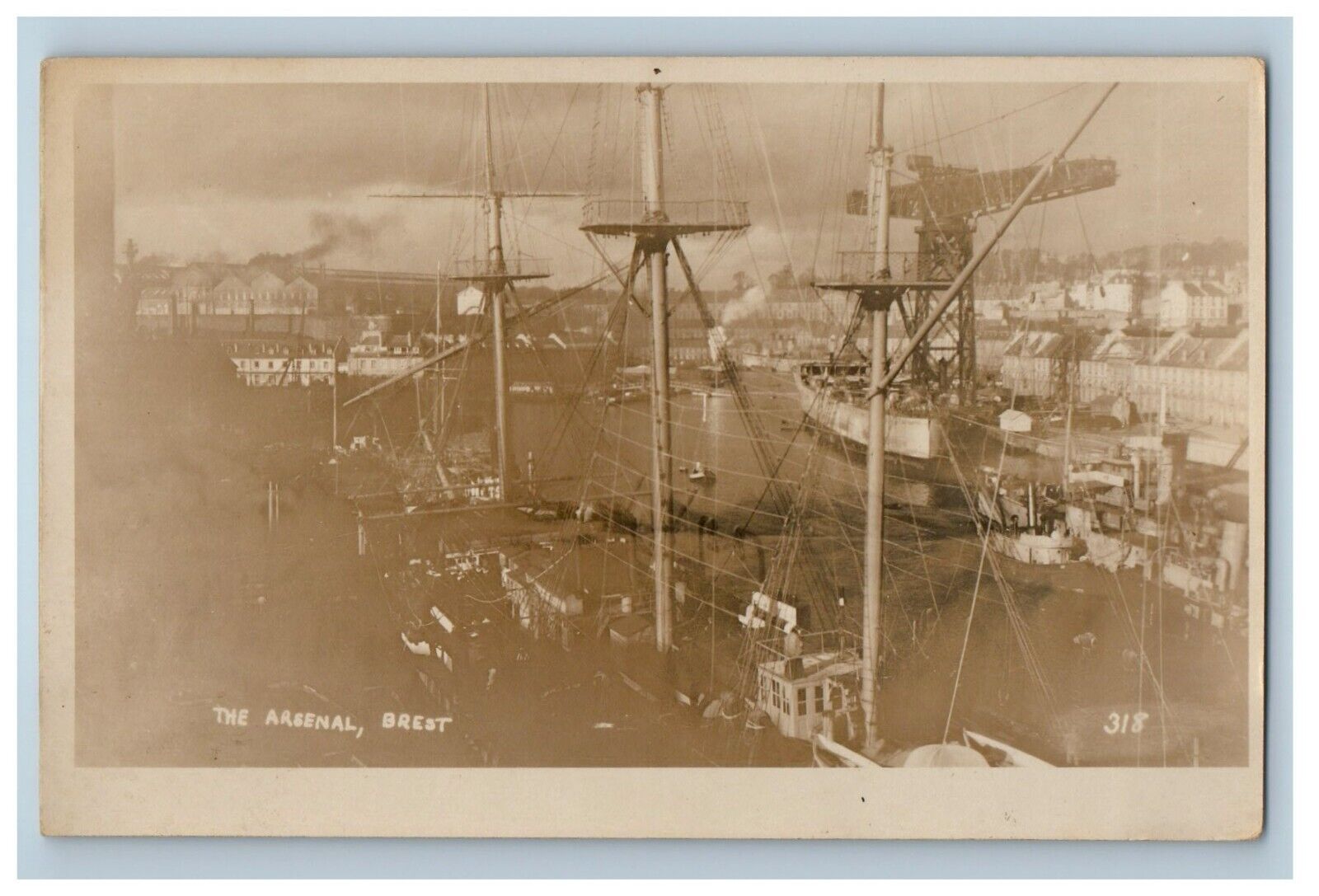 c1920\'s View Of The Arsenal Brest France, Ship Boats RPPC Photo Vintage Postcard