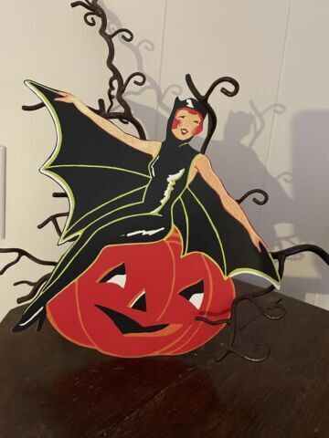 U Pick Vintage Inspired Deco Bat Witch on Pumpkin Halloween Cardstock Decoration